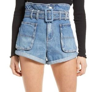 Blank NYC paperbag denim shorts with belt